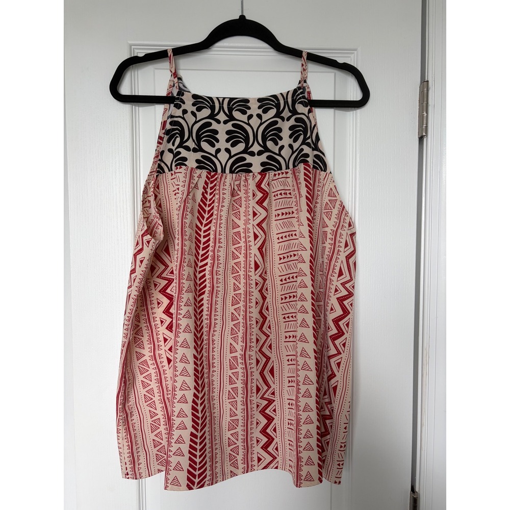 Weekend Suzanne Betro Red Black Mixed Print Halter Tank Top 2X U3501224